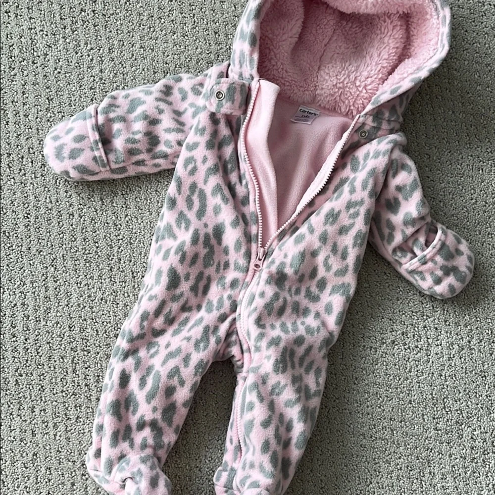 Carter's Pink Leopard Print Baby bunting winter - Picture 1 of 4